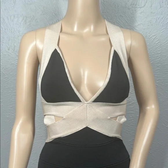 Bebe Elegant Black and Cream Bandage Bodycon Dress Women's Size XS - Picture 4 of 10
